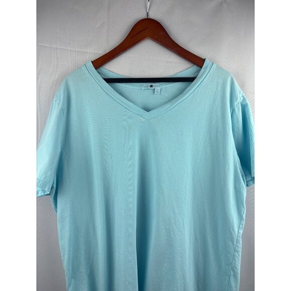 Fresh Produce Womens V-Neck T-Shirt 2X Light Blue 100% Cotton Made In USA - Picture 1 of 5